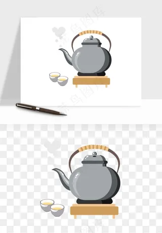 手绘茶壶茶具png免抠
