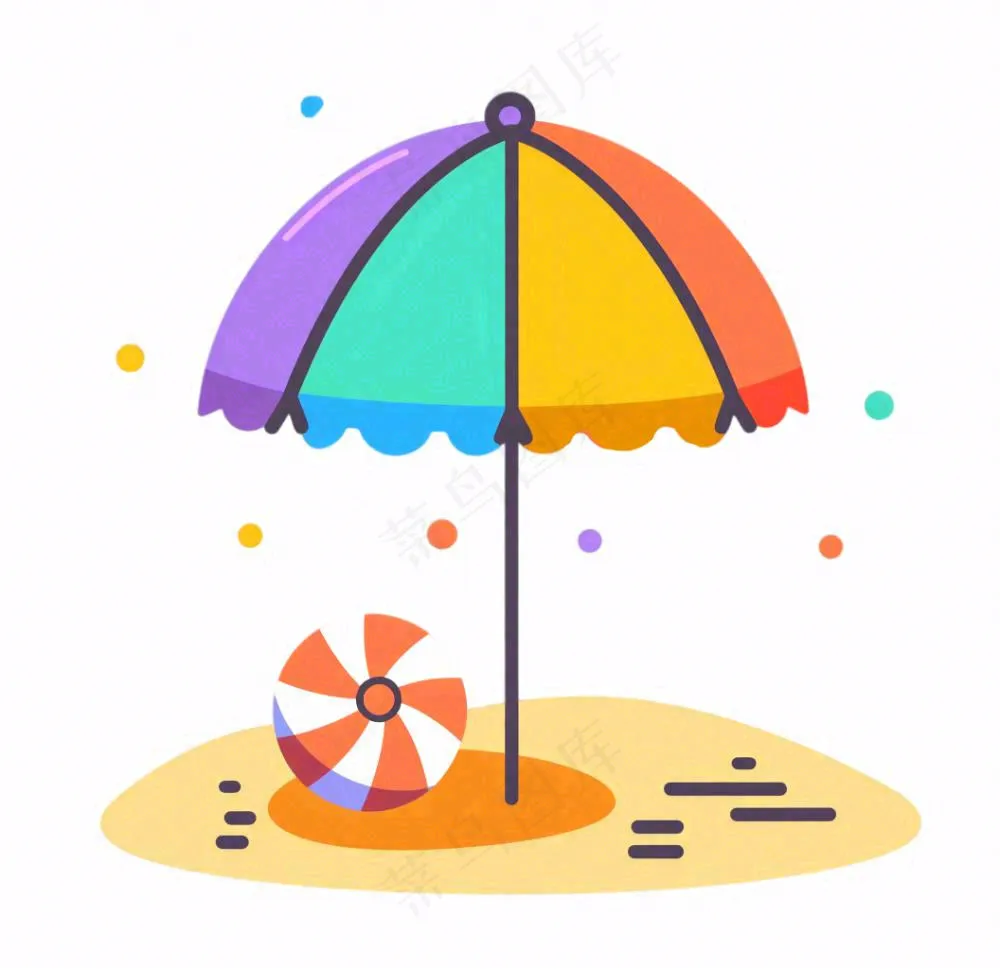 夏日海洋海滩元素卡通插画免抠