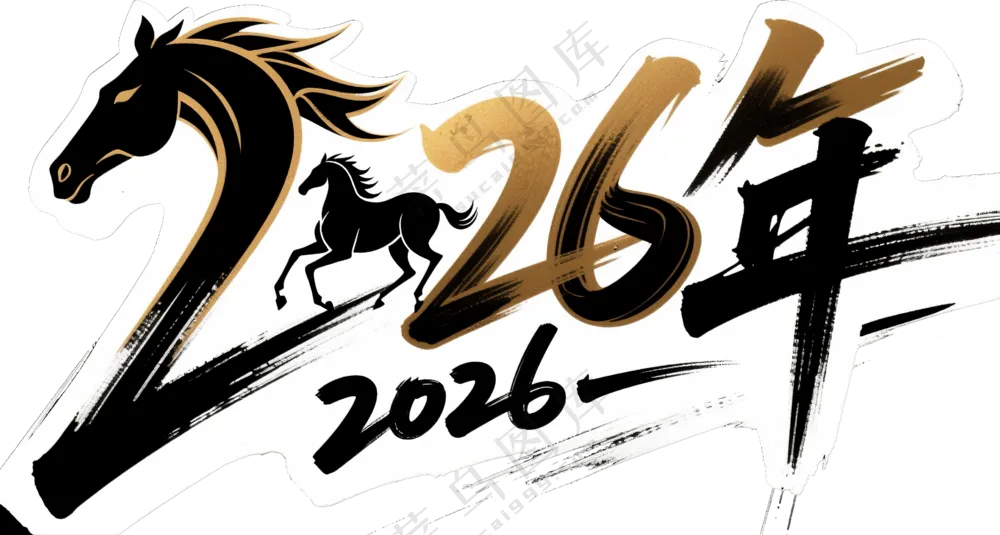中国风2026年马元素艺术字