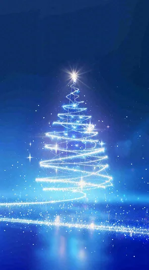 夜晚蓝色星空下发光的圣诞树梦幻平安夜插画背景