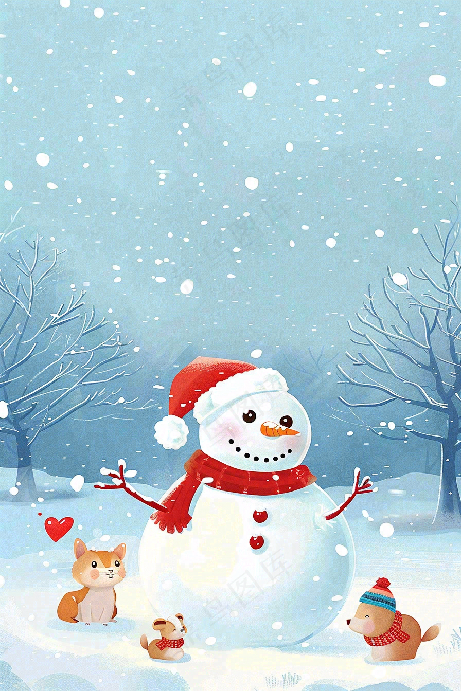 冬天白雪覆盖寒冷唯美雪景小寒插画背景
