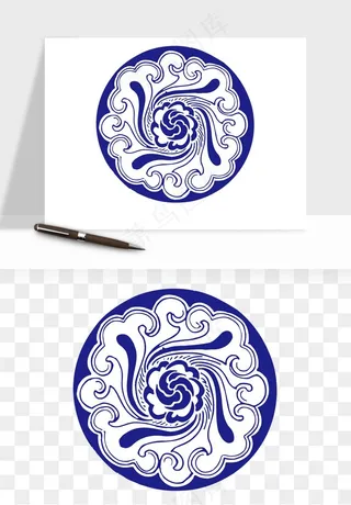 青花瓷花纹花卉图案png免抠