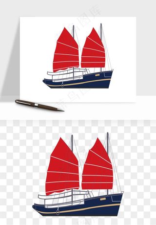 手绘航行帆船png免抠