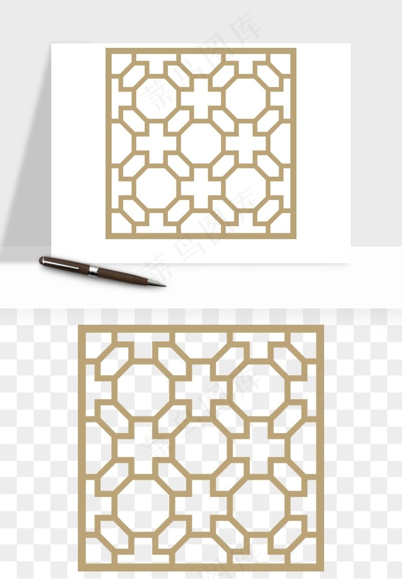 中式镂空古典图案png免抠