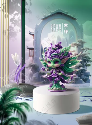 紫绿色产品展示场景海报