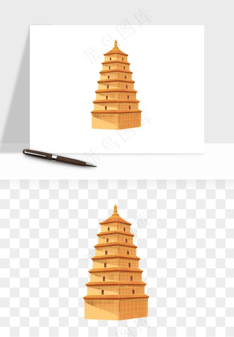 国潮高塔古塔楼建筑png免抠