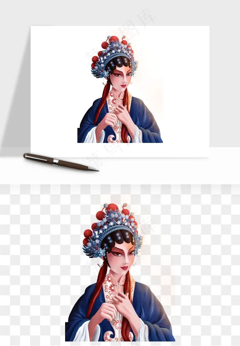 手绘国潮女性人物插画png免抠