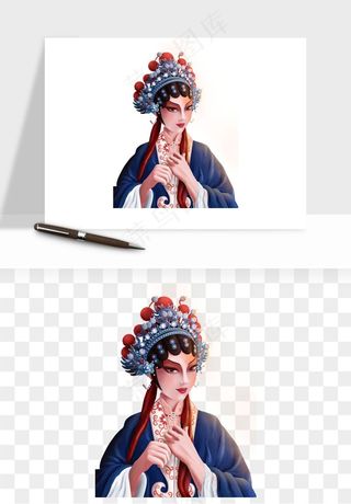 手绘国潮女性人物插画png免抠