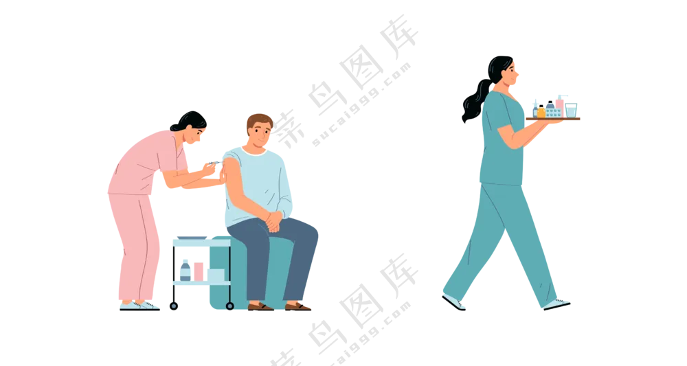 卡通护士照顾病人场景素材 (2)