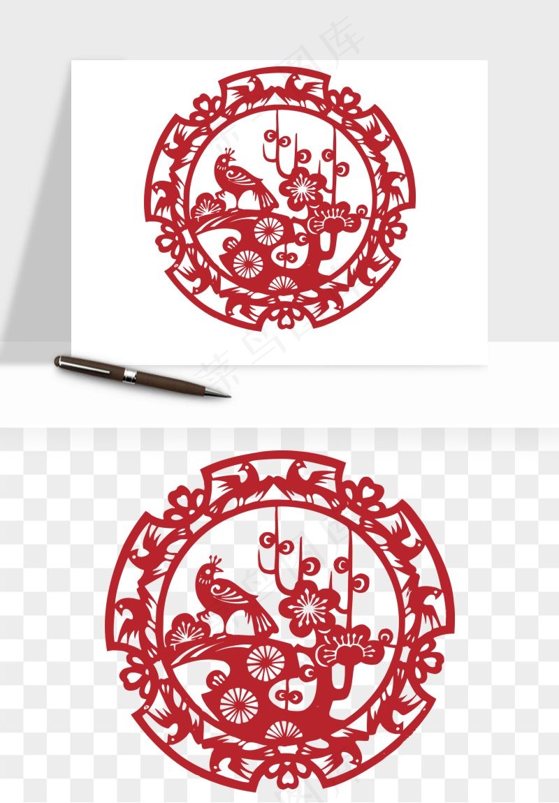 传统窗花剪纸图案png免抠