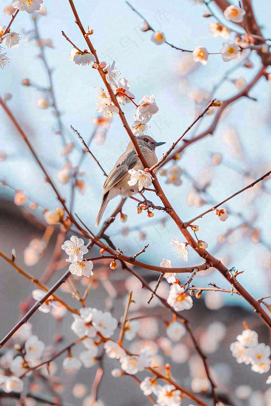 春天梅花树枝上的小鸟春意立春惊蛰春分摄影图