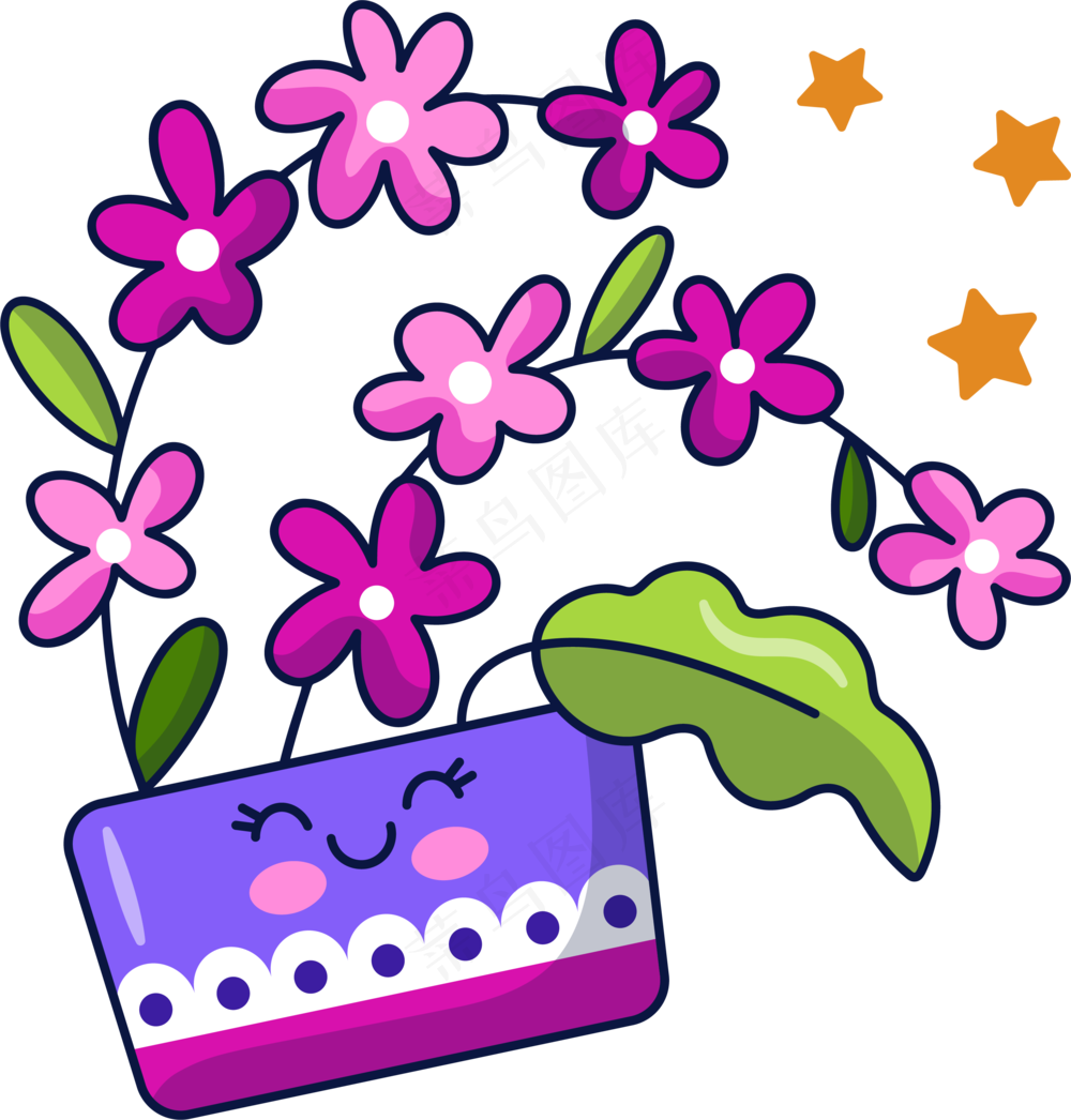 鲜花盆栽2 美式多巴胺插画 免抠透明底