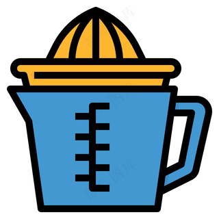 柠檬汁榨汁器 量杯 线性彩色图标