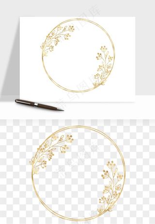 金色植物花环边框png免抠