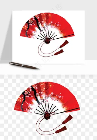古风扇子元素png免抠