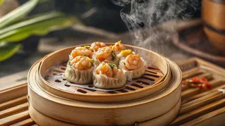 虾仁烧麦早点早餐美食摄影图