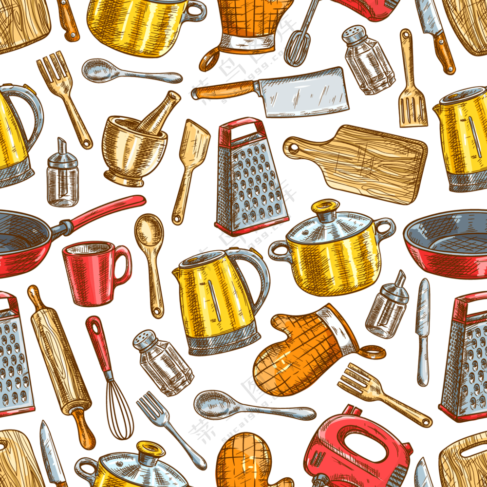 锅具与刀具等手绘用品免抠图片素材