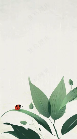 春天国风插画绿叶上的昆虫惊蛰插画背景