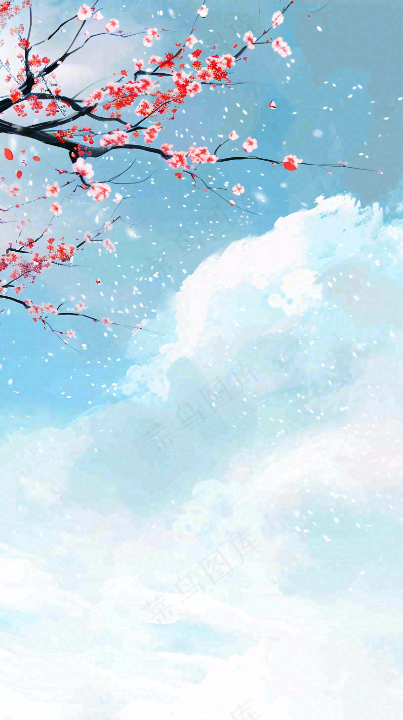 冬天白雪覆盖寒冷唯美雪景小寒插画背景