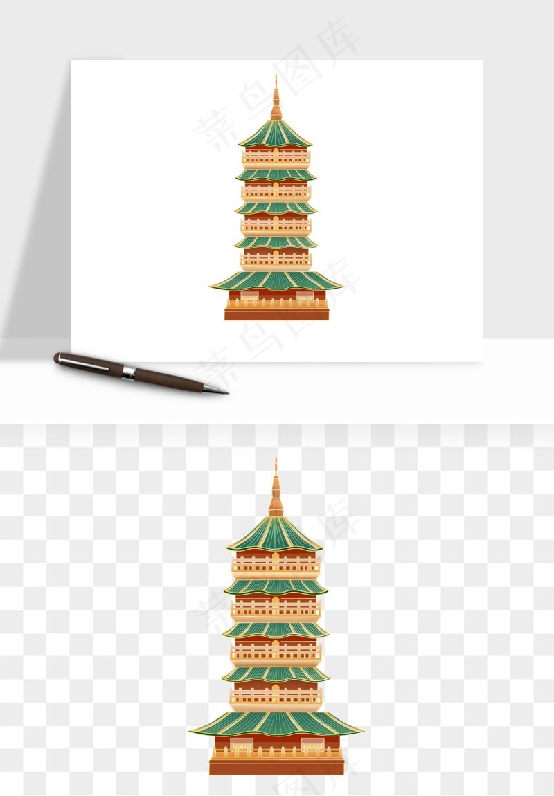 国潮高塔古塔楼建筑png免抠