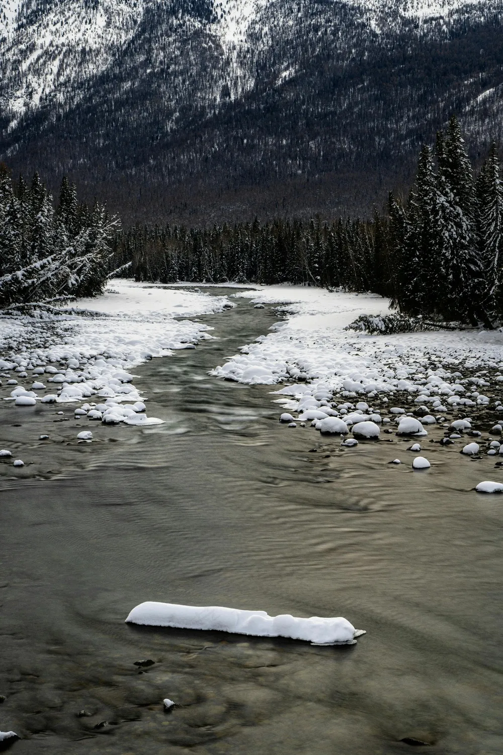 冬日山涧雪融景
