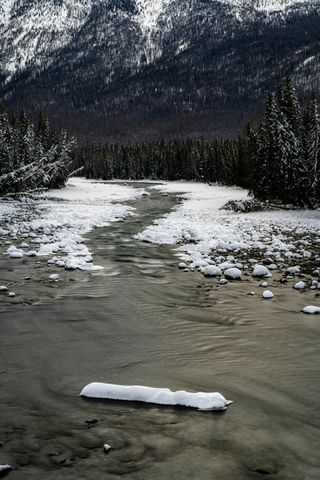 冬日山涧雪融景