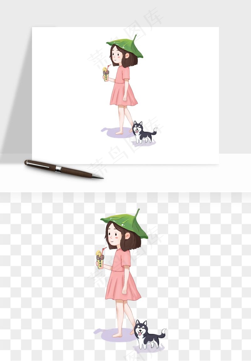 手绘节气人物插画png免抠