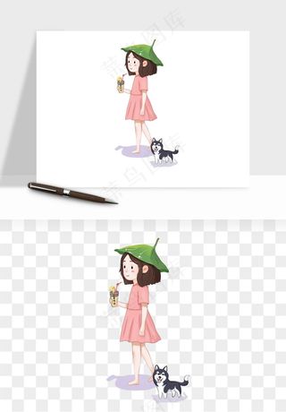 手绘节气人物插画png免抠