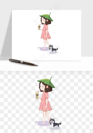 手绘节气人物插画png免抠