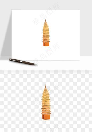 国潮高塔古塔楼建筑png免抠