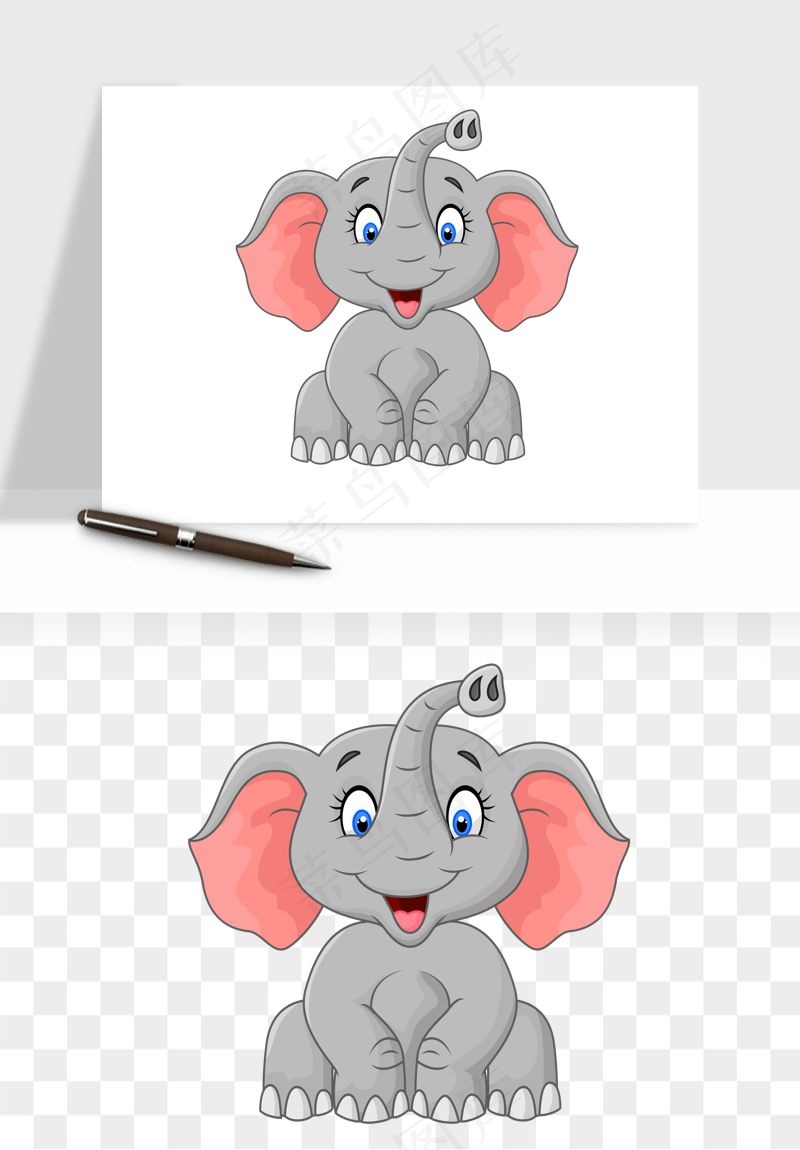 手绘大象小象png免抠