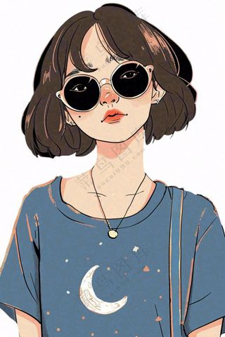 蓝色衣服的少女女生人物卡通插画免抠