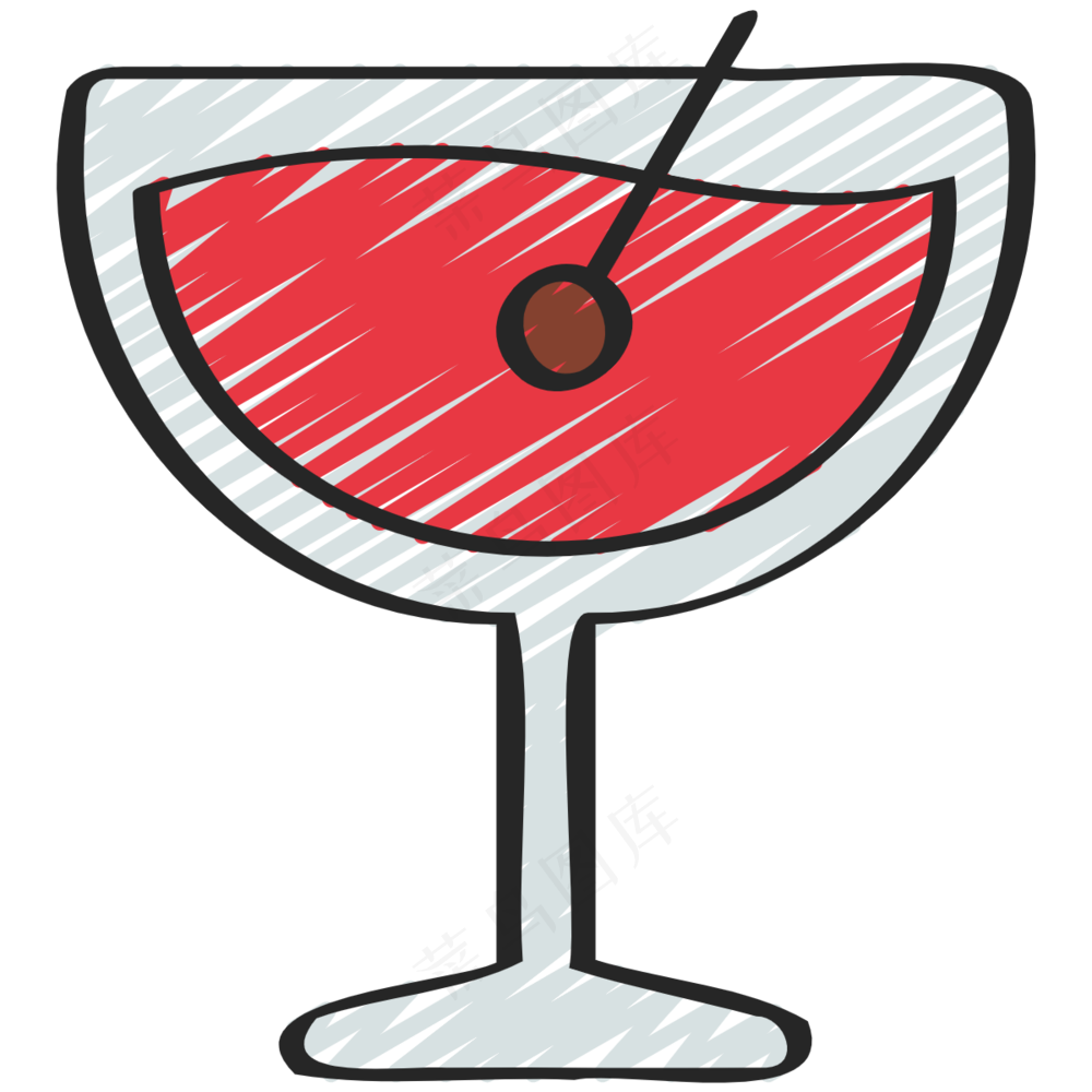 红色鸡尾酒 饮料 铅笔手绘图标 icon