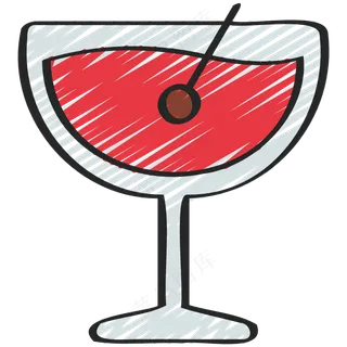 红色鸡尾酒 饮料 铅笔手绘图标 icon