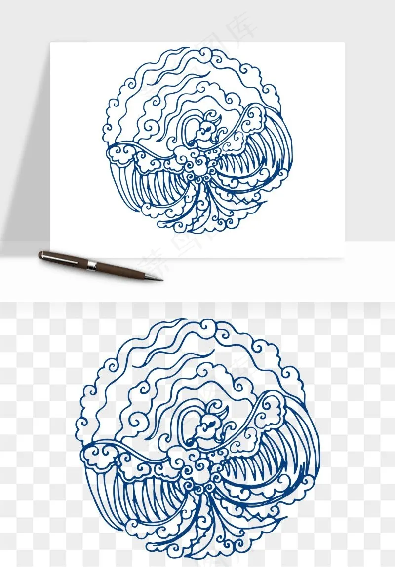 青花瓷花纹花卉图案png免抠