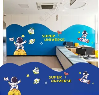 太空墙宇航员墙绘外太空星球