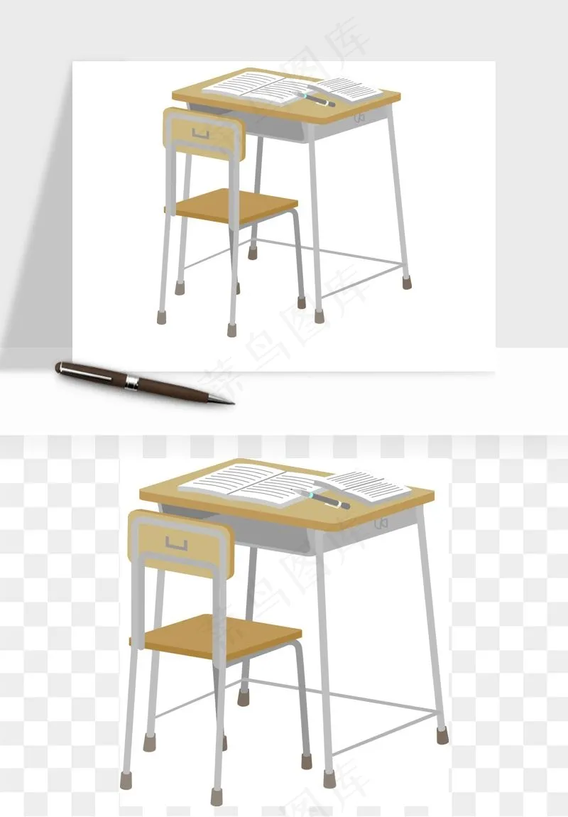 手绘课桌木桌矢量