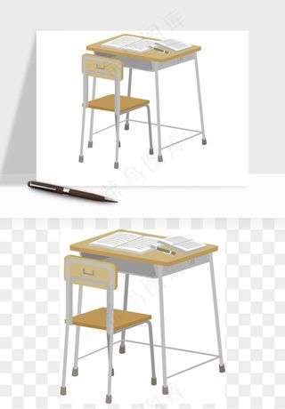 手绘课桌木桌矢量
