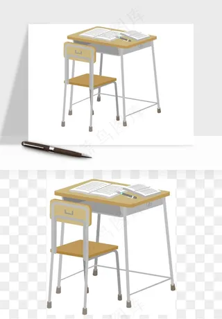 手绘课桌木桌矢量