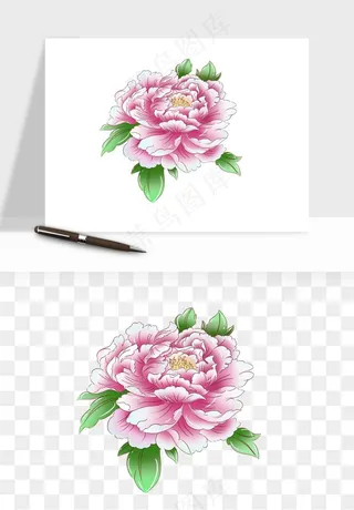 手绘国潮牡丹花花卉图案png免抠
