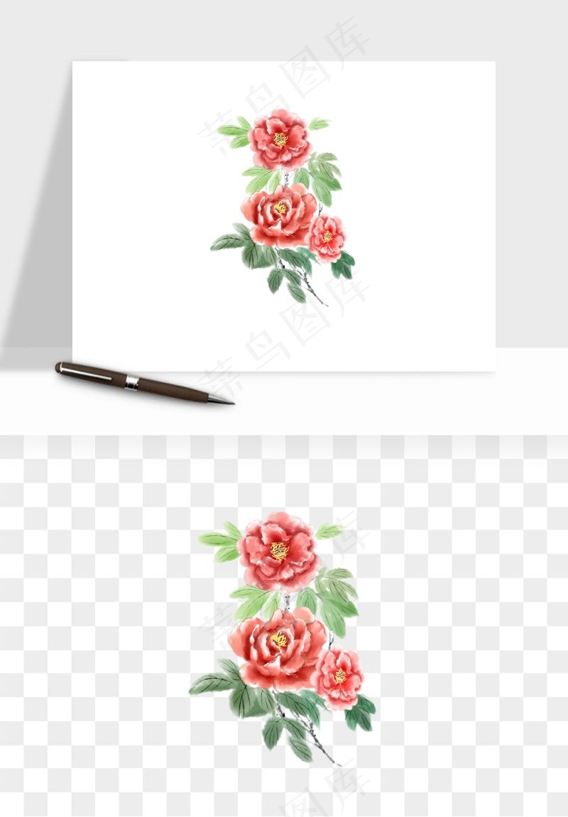 手绘国潮牡丹花花卉图案png免抠