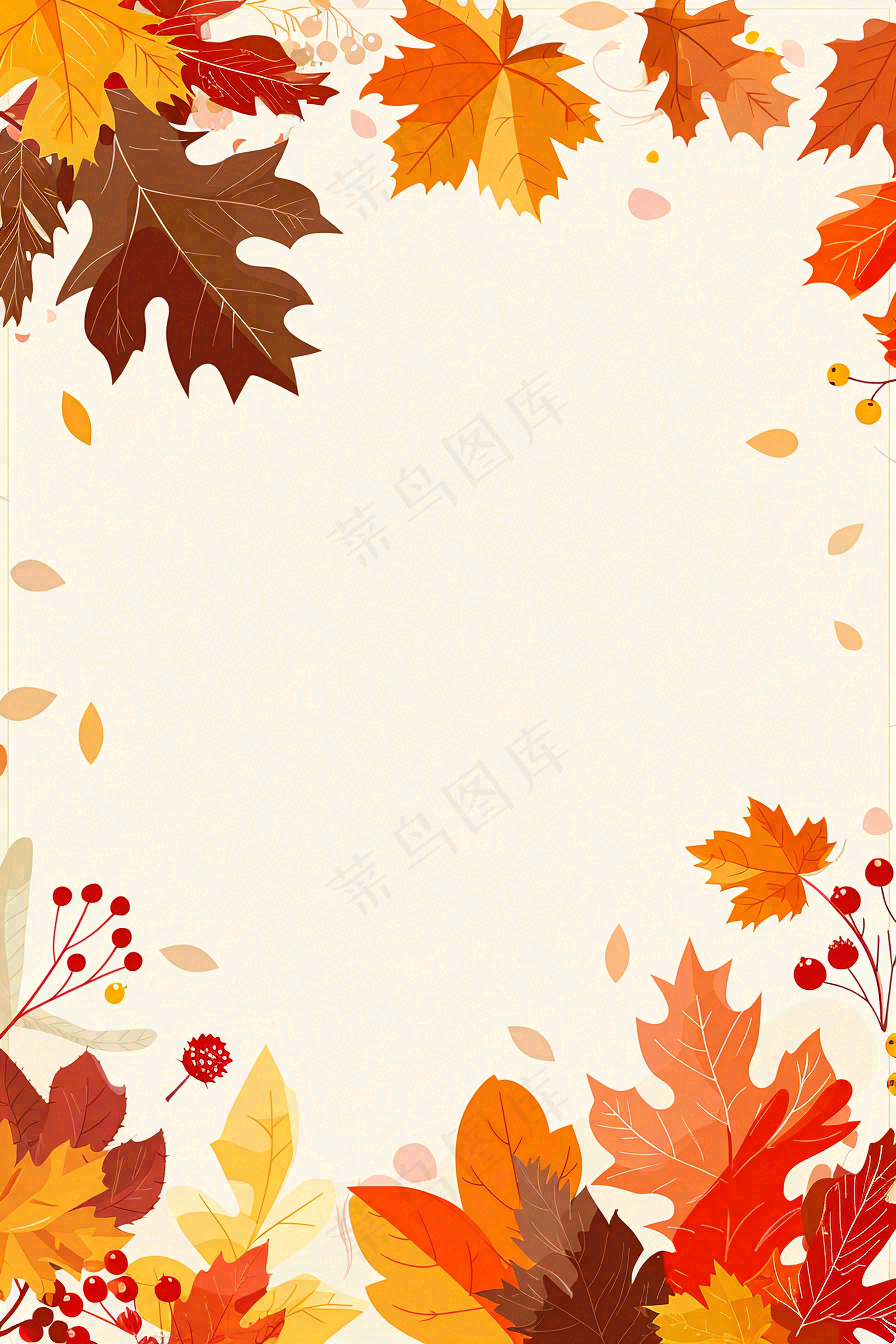 秋天黄了的树叶植物立秋秋分插画边框背景