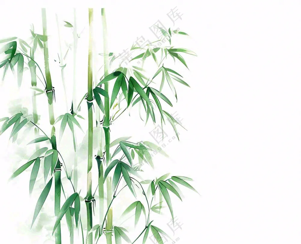 绿竹竹子绿植水墨画插画免抠