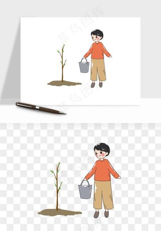 手绘植树节挖土人物png免抠