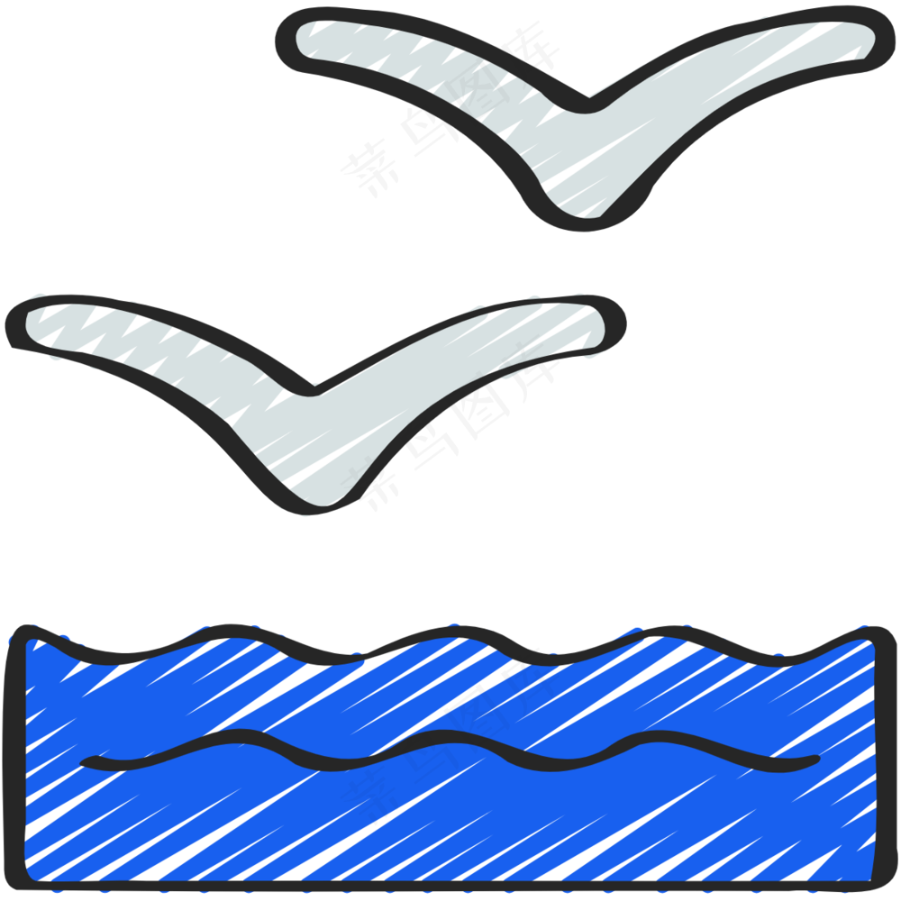 海鸥在海上飞翔 铅笔手绘图标 icon
