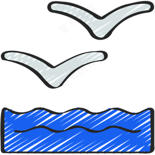 海鸥在海上飞翔 铅笔手绘图标 icon