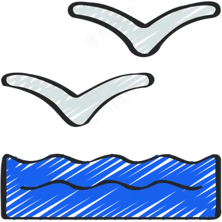 海鸥在海上飞翔 铅笔手绘图标 icon