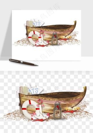 手绘木船小船png免抠