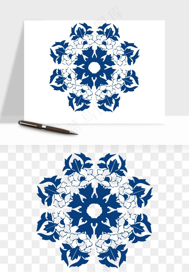青花瓷花纹花卉图案png免抠