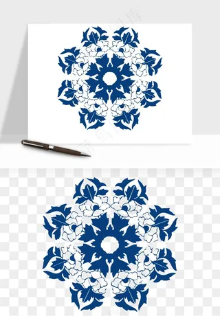 青花瓷花纹花卉图案png免抠